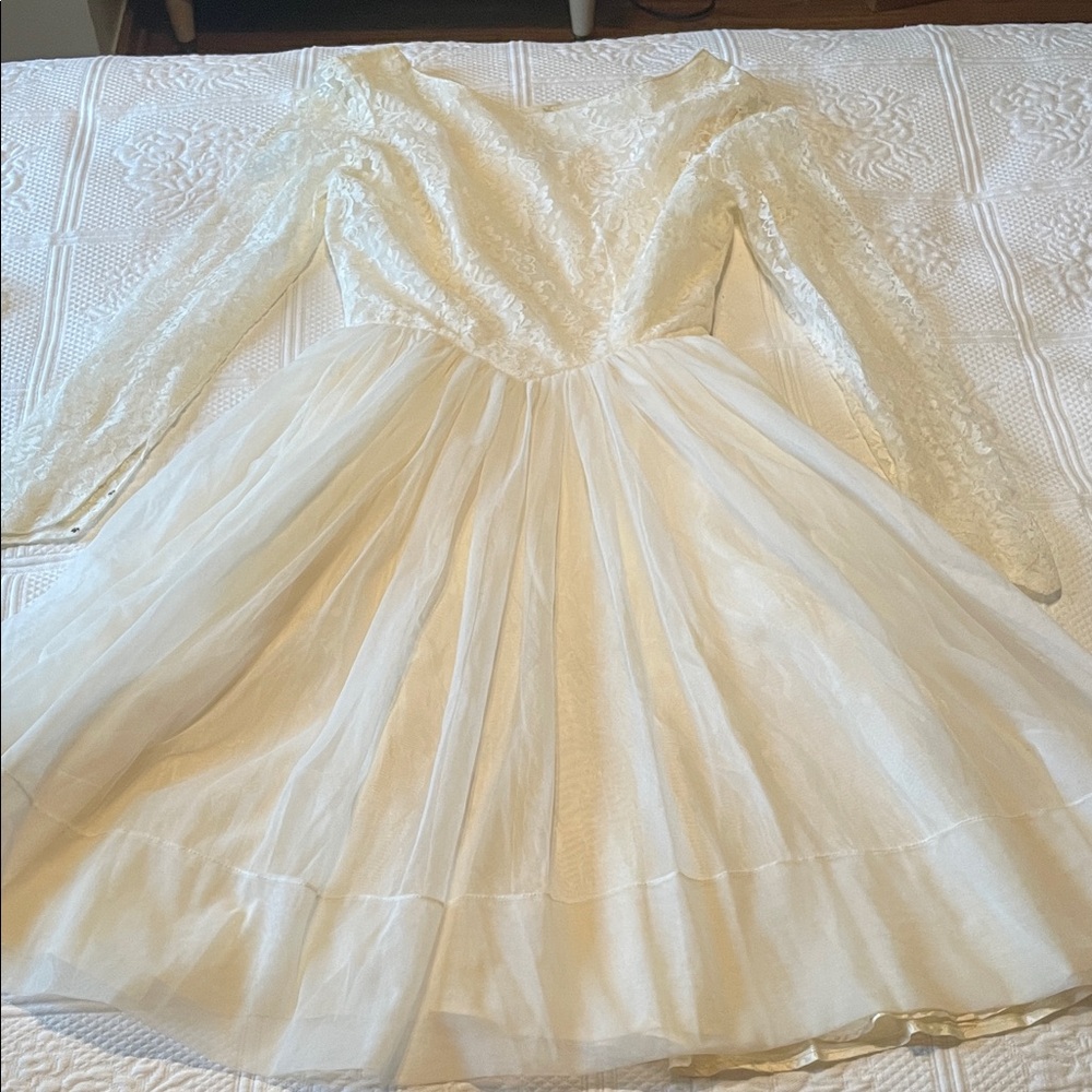 Elegant White Lace Wedding Dress with Veil - Picture 3 of 12